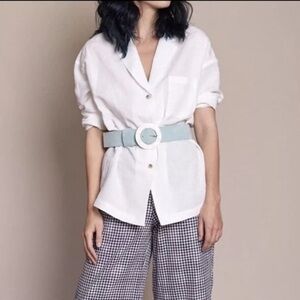 Mara Hoffman White Eleanor Button Blouse Top Collared Cotton Linen Womens Sz M